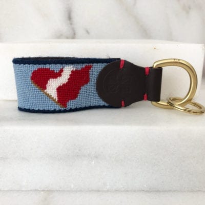 A key chain with a heart on it.