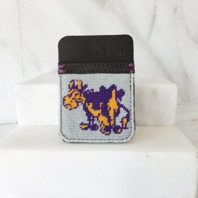 A card holder with an image of a moose on it.