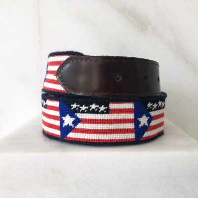 A close up of a belt with an american flag design