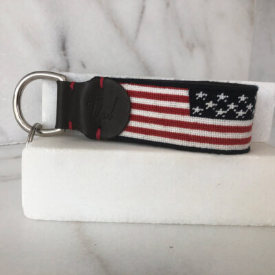 A key chain with an american flag on it.